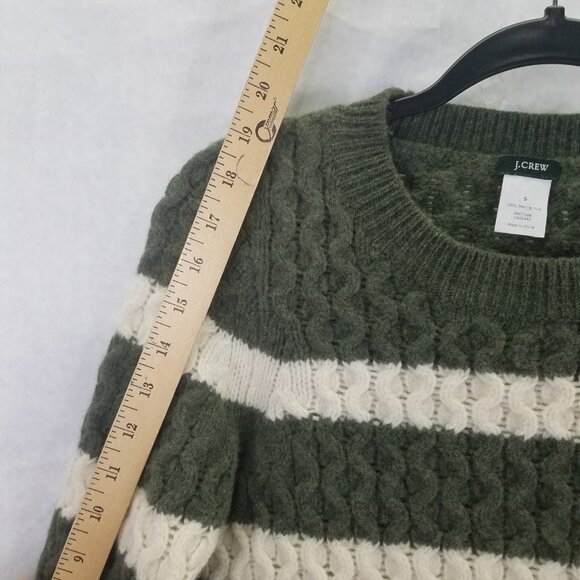 J Crew Chunky Cable Knit Sweater Women's S Merino Wool Green White Striped - Picture 12 of 14